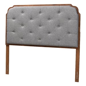 Baxton Studio Shanti Gray Fabric and Walnut Brown Wood King Size Headboard