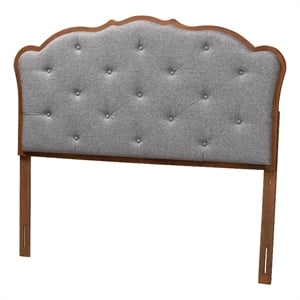 Baxton Studio Leandra Gray Fabric and Walnut Brown Wood Queen Size Headboard