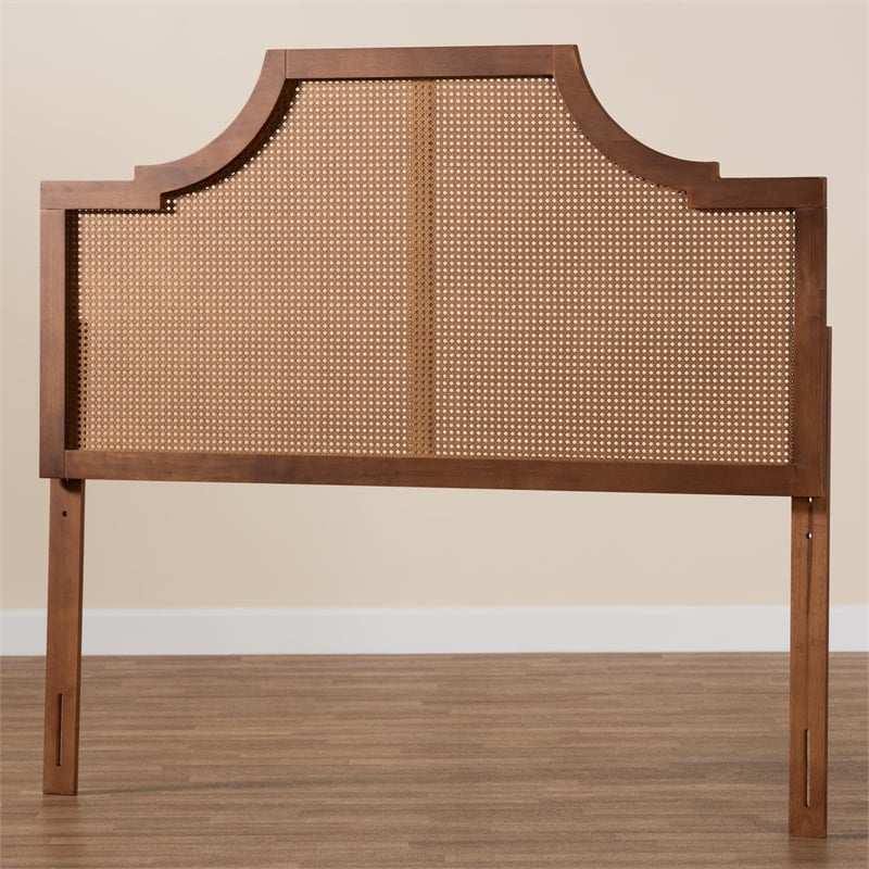Baxton Studio Risha Ash Walnut Finished Wood and Rattan King Size Headboard