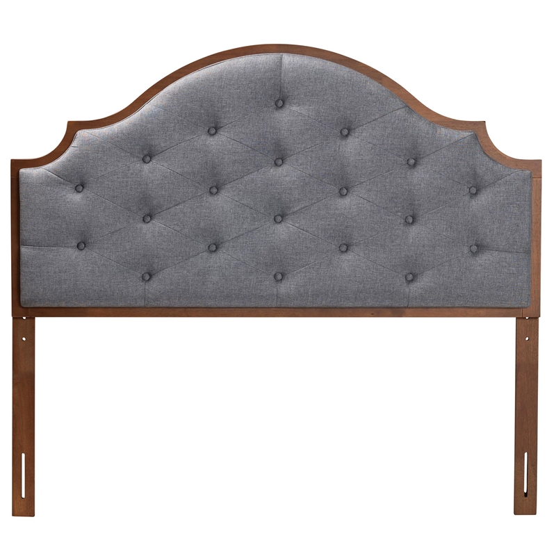 Baxton Studio Premala Gray Fabric and Walnut Brown Wood King Size Headboard