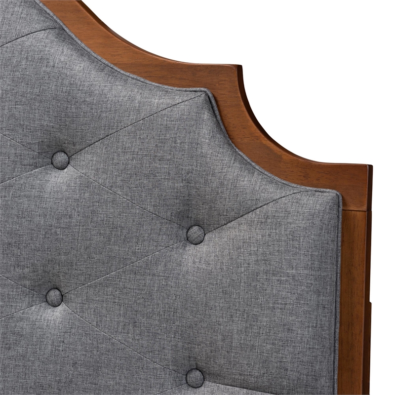 Baxton Studio Premala Gray Fabric and Walnut Brown Wood King Size Headboard