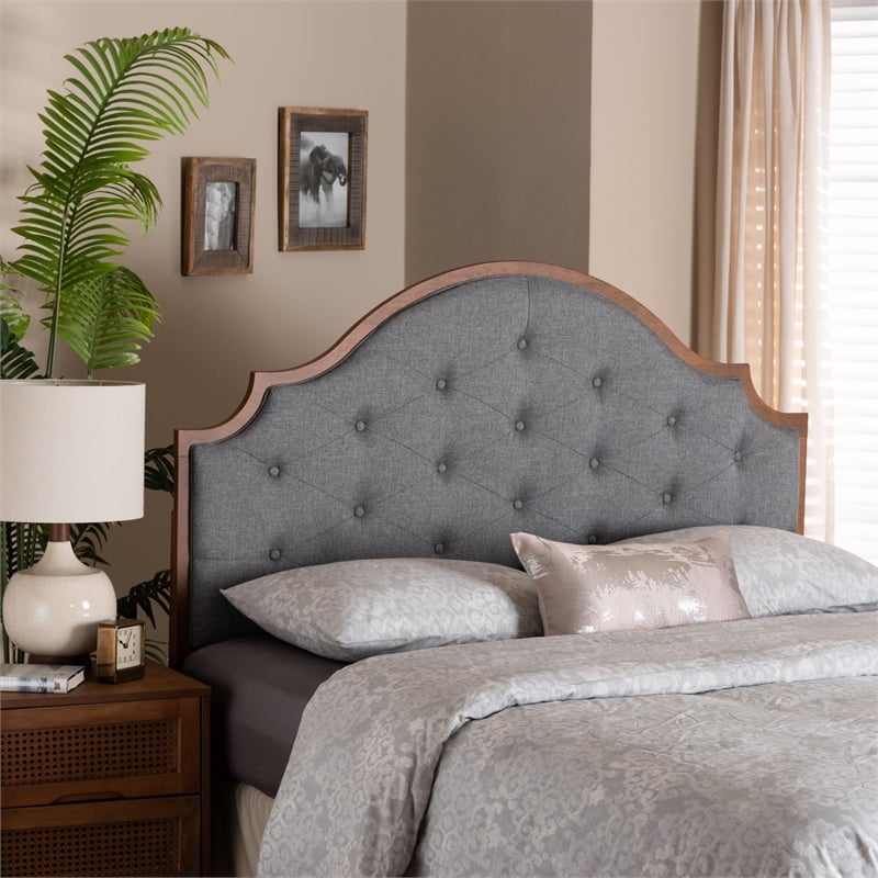 Baxton Studio Premala Gray Fabric and Walnut Brown Wood King Size Headboard