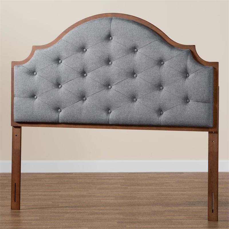Baxton Studio Premala Gray Fabric and Walnut Brown Wood King Size Headboard
