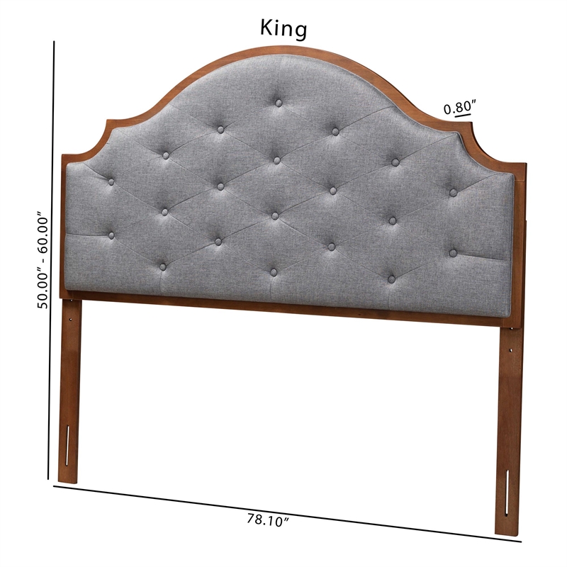 Baxton Studio Premala Gray Fabric and Walnut Brown Wood King Size Headboard