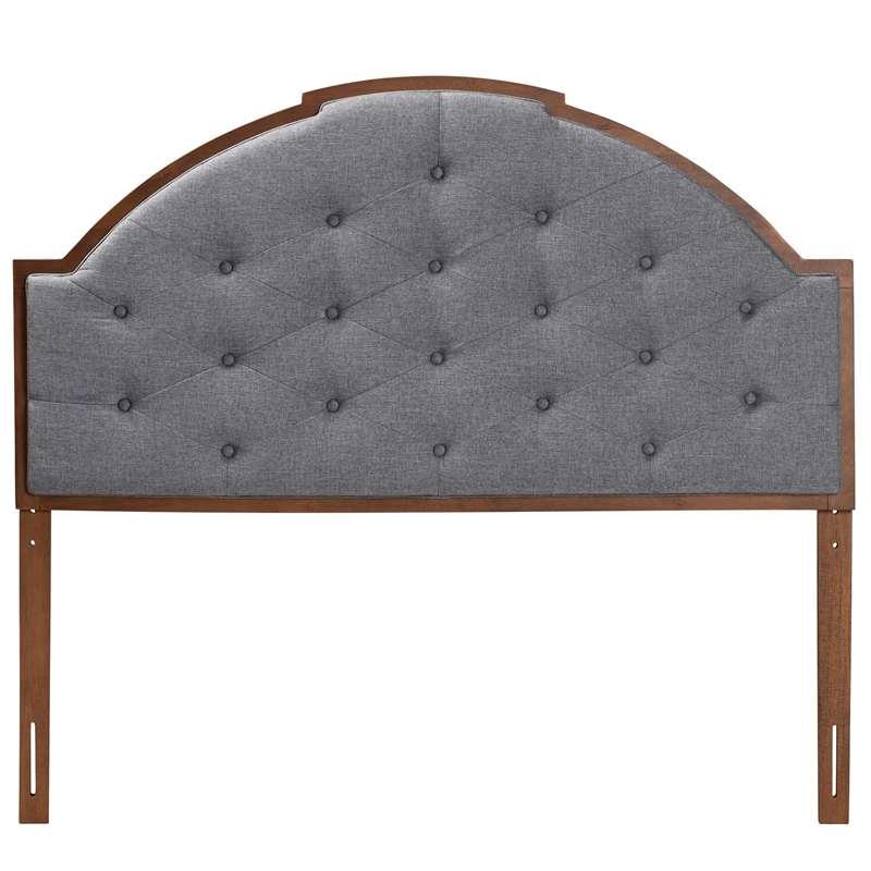 Baxton Studio Madeline Gray Fabric and Walnut Brown Wood Queen Size Headboard