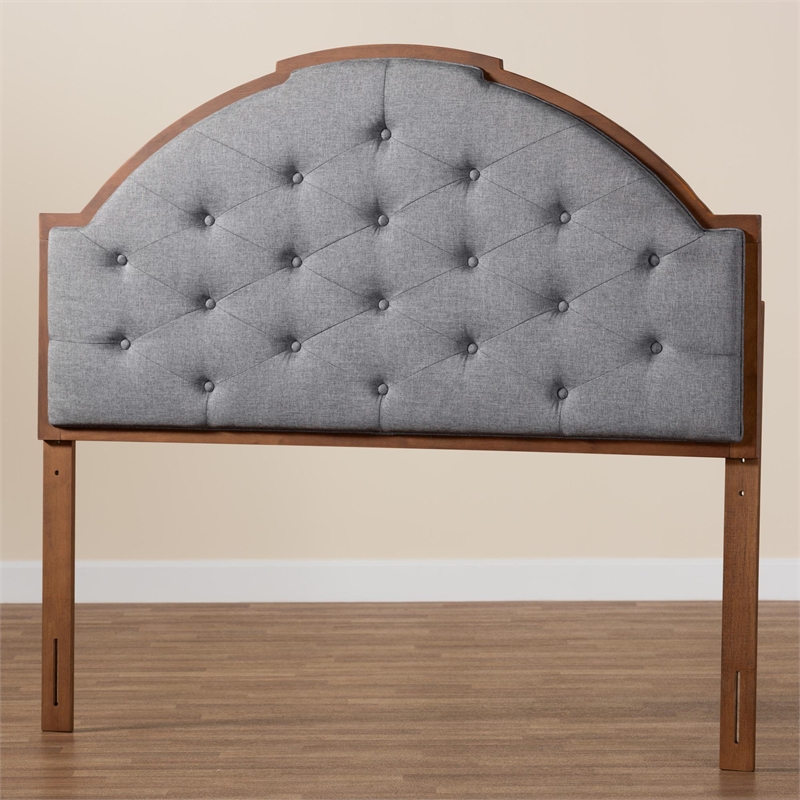Baxton Studio Madeline Gray Fabric and Walnut Brown Wood Queen Size Headboard