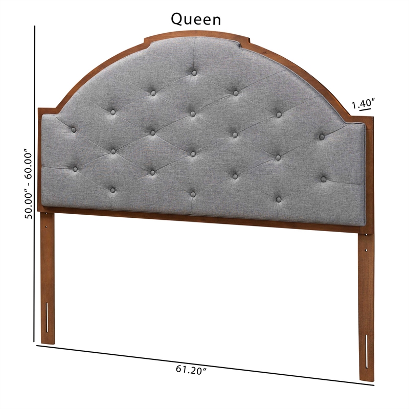 Baxton Studio Madeline Gray Fabric and Walnut Brown Wood Queen Size Headboard