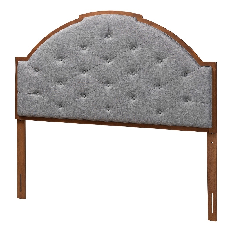Baxton Studio Madeline Gray Fabric and Walnut Brown Wood Queen Size Headboard