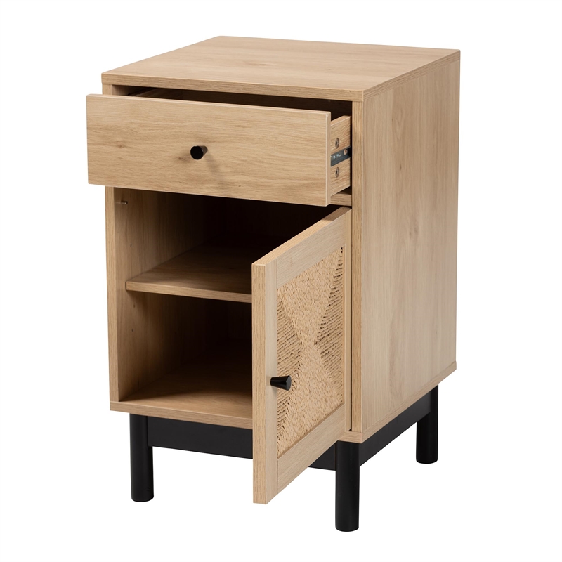 Baxton Studio Cherelle 1-Drawer Mid-Century Wood End Table in Light Brown/Black