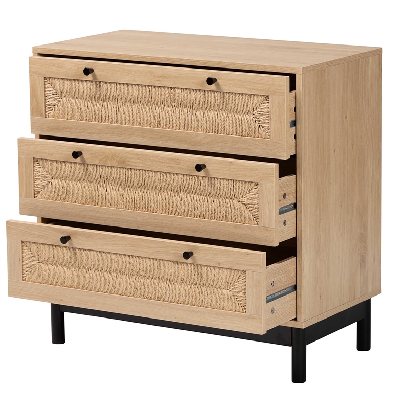 Baxton Studio Cherelle 3-Drawer Mid-Century Wood Storage Cabinet in Brown/Black