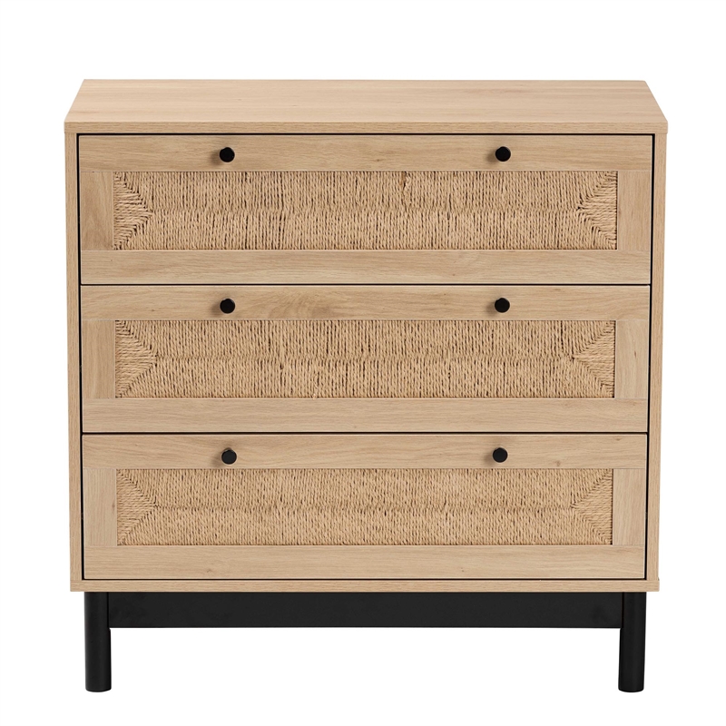 Baxton Studio Cherelle 3-Drawer Mid-Century Wood Storage Cabinet in Brown/Black