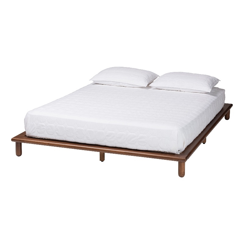Baxton Studio Alivia Mid-Century Wood Queen Size Bed Frame in Walnut Brown