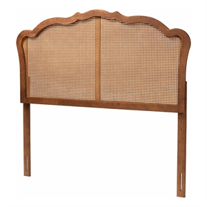 Baxton Studio Leandra Wood & Rattan Queen Size Headboard in Ash Walnut
