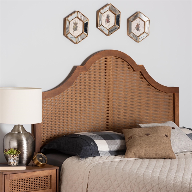 Baxton Studio Camila Ash Walnut Finished Wood Queen Size Headboard with Rattan