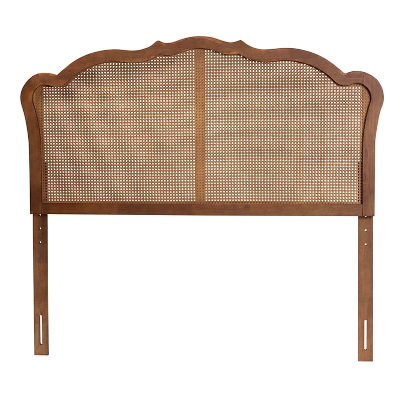 Baxton Studio Leandra Wood & Rattan King Size Headboard in Ash Walnut