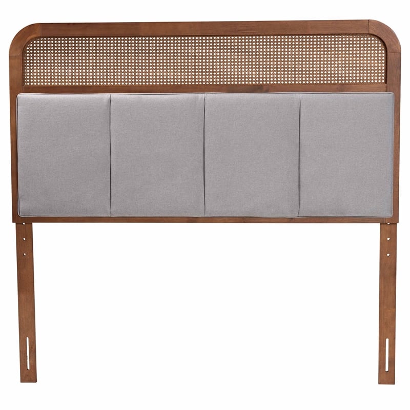 Baxton Studio Esti Wood & Fabric King Size Headboard in Walnut and Gray