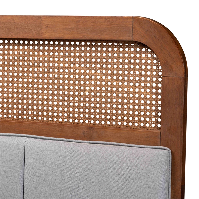 Baxton Studio Esti Wood & Fabric King Size Headboard in Walnut and Gray
