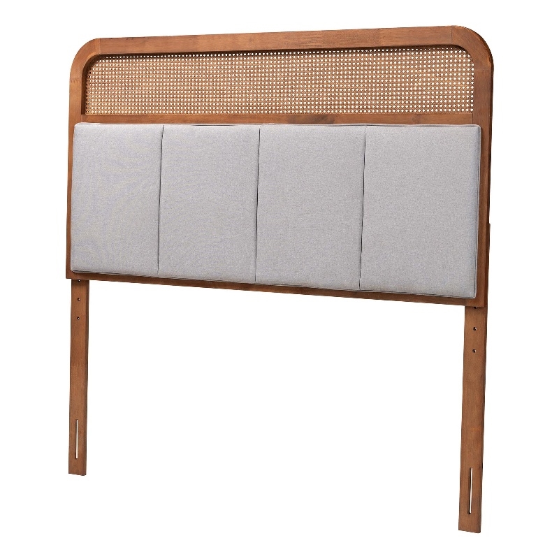 Baxton Studio Esti Wood & Fabric King Size Headboard in Walnut and Gray