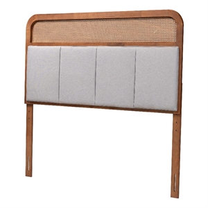 Baxton Studio Esti Wood & Fabric King Size Headboard in Walnut and Gray