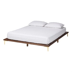 baxton studio channary walnut brown wood and gold metal king size bed frame