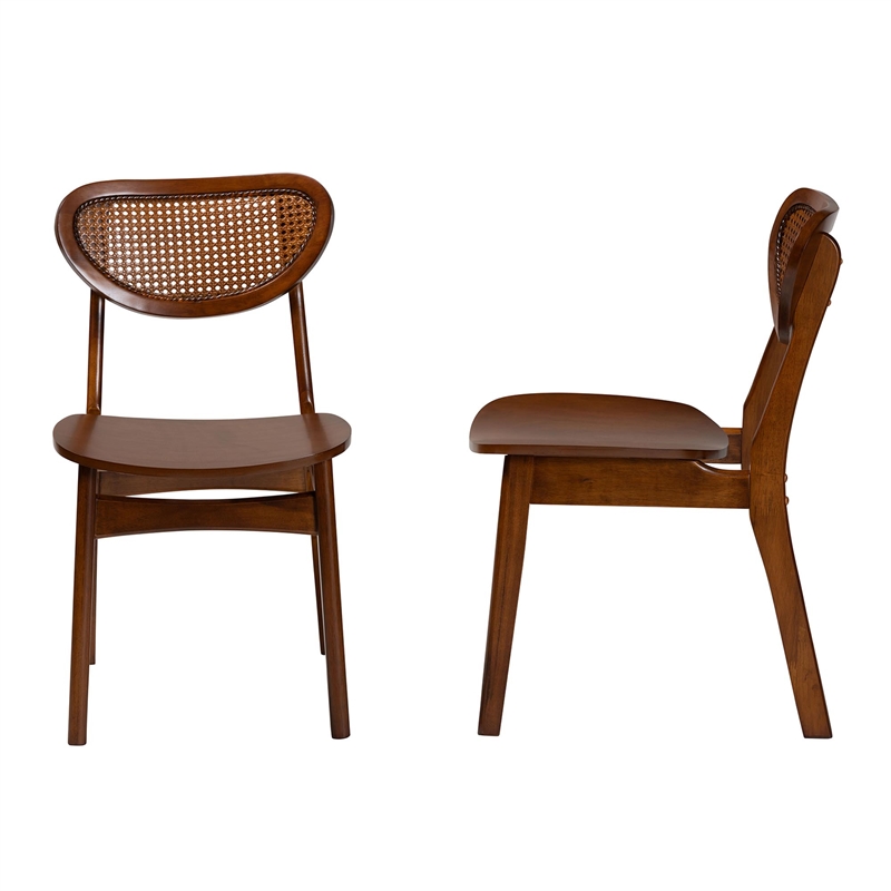 Baxton Studio Hesper Walnut Brown Wood and Rattan 2-Piece Dining Chair Set