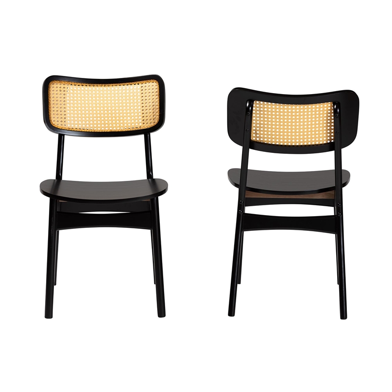 Baxton Studio Tafari Dark Brown Wood and Rattan 2-Piece Dining Chair Set