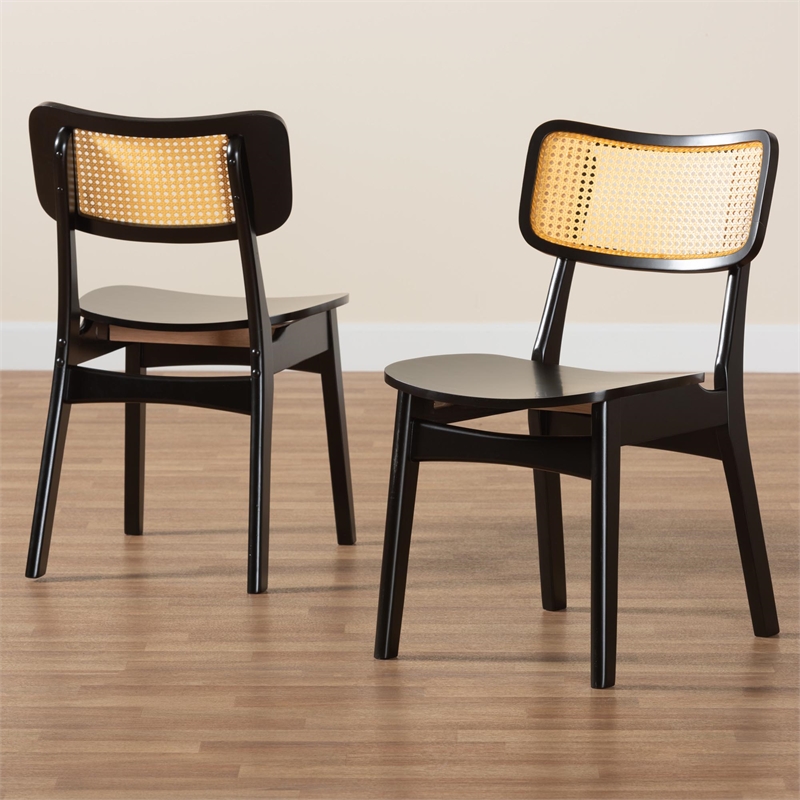 Baxton Studio Tafari Dark Brown Wood and Rattan 2-Piece Dining Chair Set
