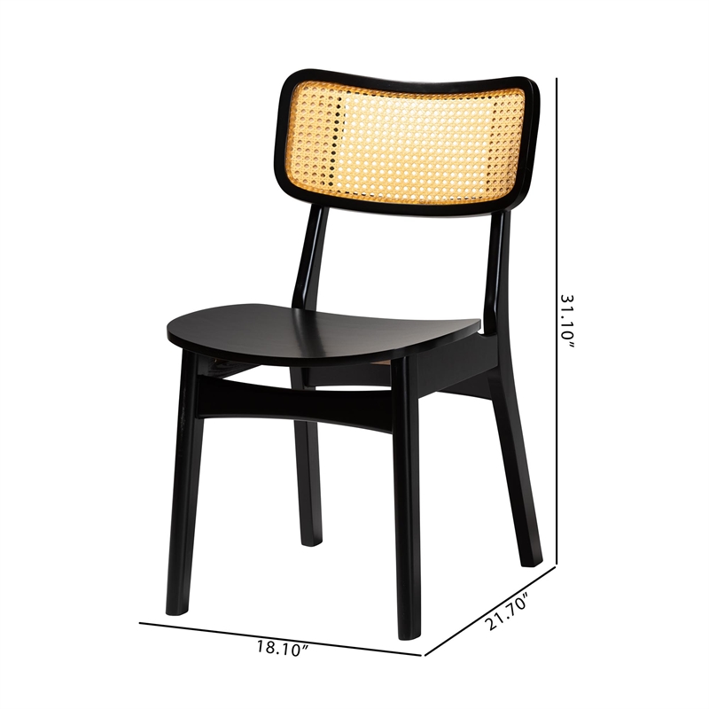 Baxton Studio Tafari Dark Brown Wood and Rattan 2-Piece Dining Chair Set