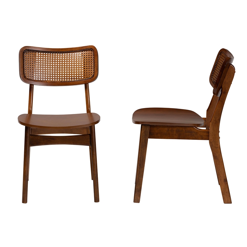 Baxton Studio Tafari Walnut Brown Wood and Rattan 2-Piece Dining Chair Set