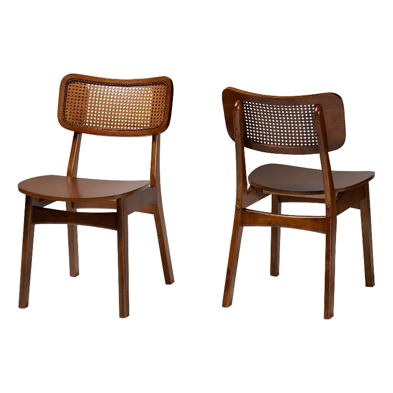 Baxton Studio Tafari Walnut Brown Wood and Rattan 2-Piece Dining Chair Set