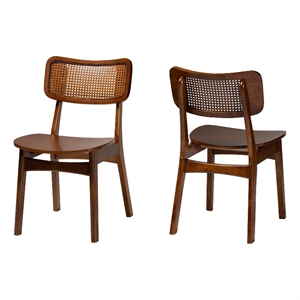 Baxton Studio Tafari Walnut Brown Wood and Rattan 2-Piece Dining Chair Set