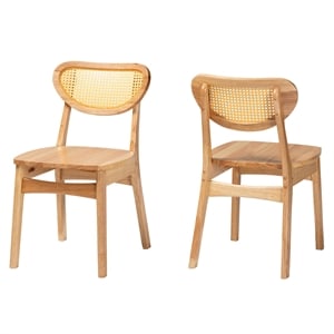 Baxton Studio Nenet Oak Brown Finished Wood and Rattan 2-Piece Dining Chair Set