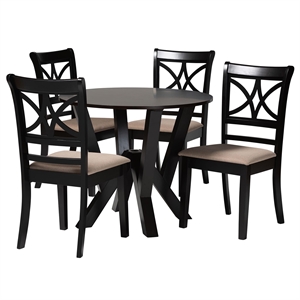 Baxton Studio Mari 5-Piece Modern Fabric/Wood Dining Set in Beige/Dark Brown