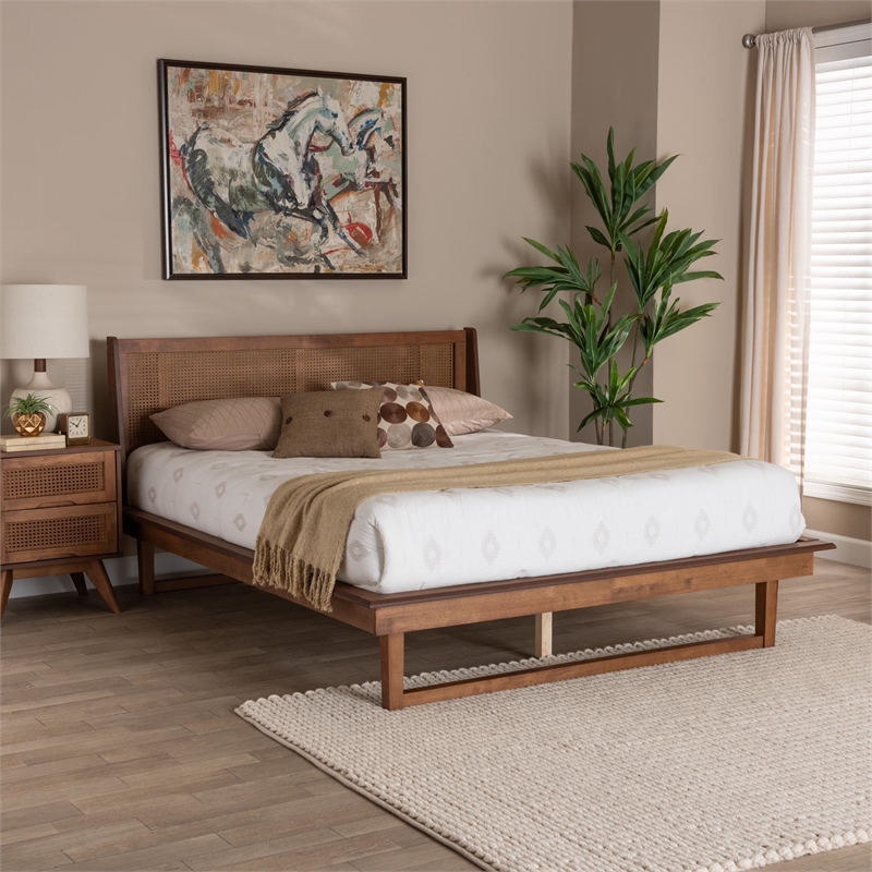 Baxton Studio Aveena Wood Queen Size Platform Bed in Walnut Brown