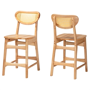 Baxton Studio Nenet 24&quot Wood and Rattan Counter Stool in Oak Brown (Set of 2)