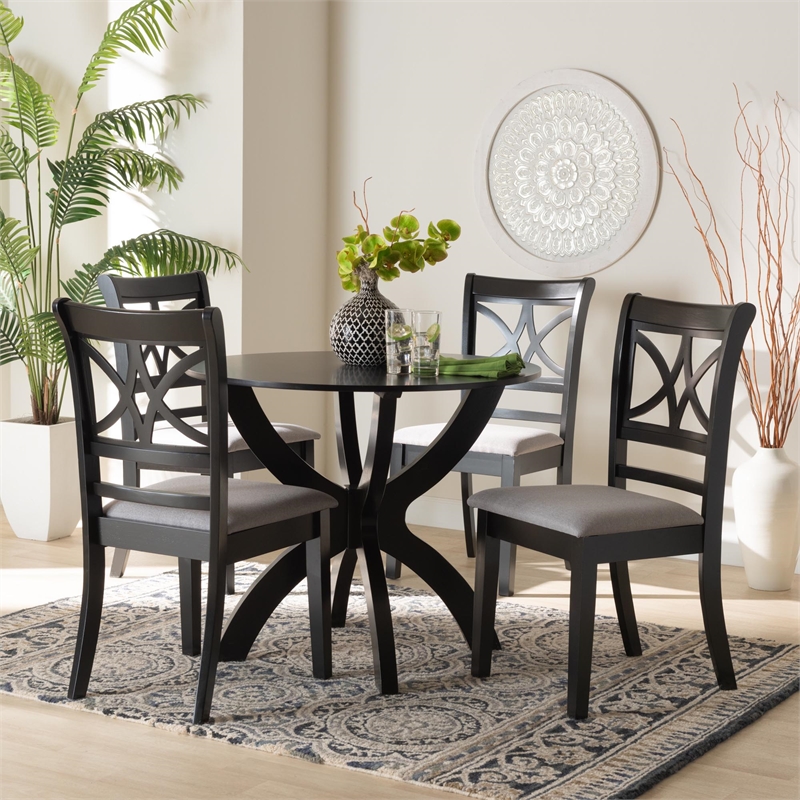 Baxton Studio Noemi 5-Piece Fabric/Wood Dining Set in Dark Brown/Gray