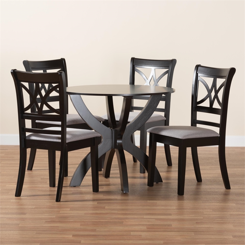 Baxton Studio Noemi 5-Piece Fabric/Wood Dining Set in Dark Brown/Gray