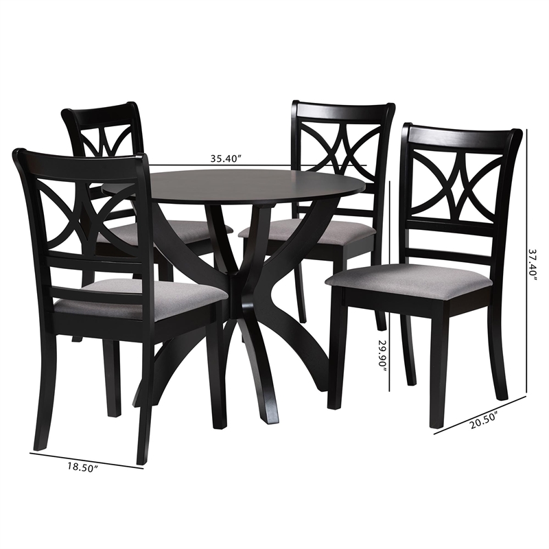 Baxton Studio Noemi 5-Piece Fabric/Wood Dining Set in Dark Brown/Gray
