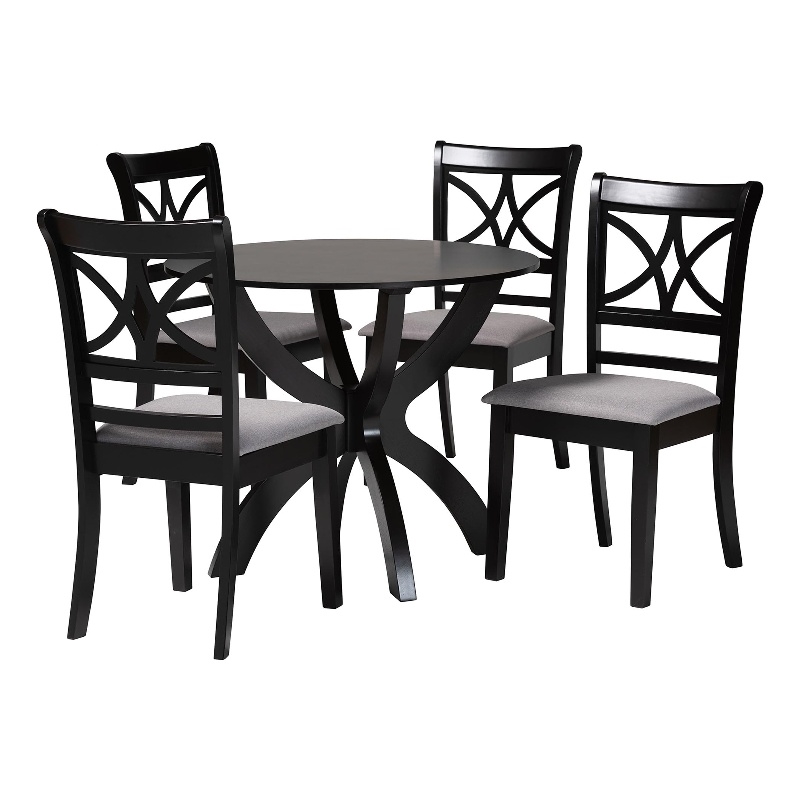 Baxton Studio Noemi 5-Piece Fabric/Wood Dining Set in Dark Brown/Gray