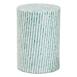 Baxton Studio Draven Wood & Mother of Pearl End Table in White and Blue