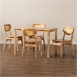 Baxton Studio Haviland 5-Piece Wood & Synthetic Rattan Dining Set in Oak Brown