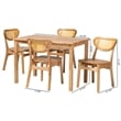Baxton Studio Haviland 5-Piece Wood & Synthetic Rattan Dining Set in Oak Brown
