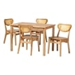 Baxton Studio Haviland 5-Piece Wood & Synthetic Rattan Dining Set in Oak Brown