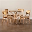 Baxton Studio Donato 5-Piece Wood & Rattan Dining Set in Oak Brown