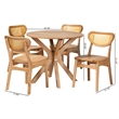 Baxton Studio Donato 5-Piece Wood & Rattan Dining Set in Oak Brown