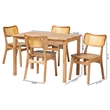 Baxton Studio Dulcet Wood & Rattan 5-Piece Dining Set in Oak Brown