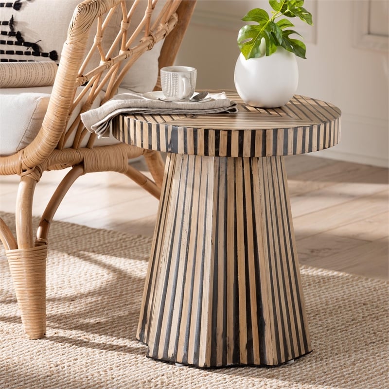 Baxton Studio Devika Round Bamboo End Table in Natural and Dark Brown