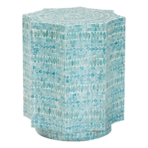 Baxton Studio Olesia Octagon Wood & Mother of Pearl End Table in Blue