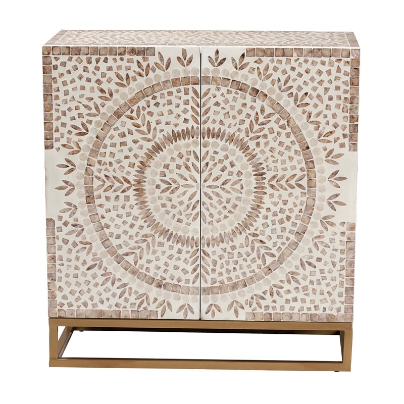 Baxton Studio Ercilia Wood & Mother of Pearl Storage Cabinet in White and Brown