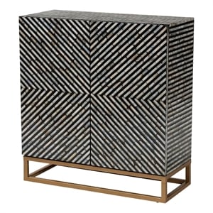 Baxton Studio Belenus Mother of Pearl & Metal Storage Cabinet in Black/Gray/Gold